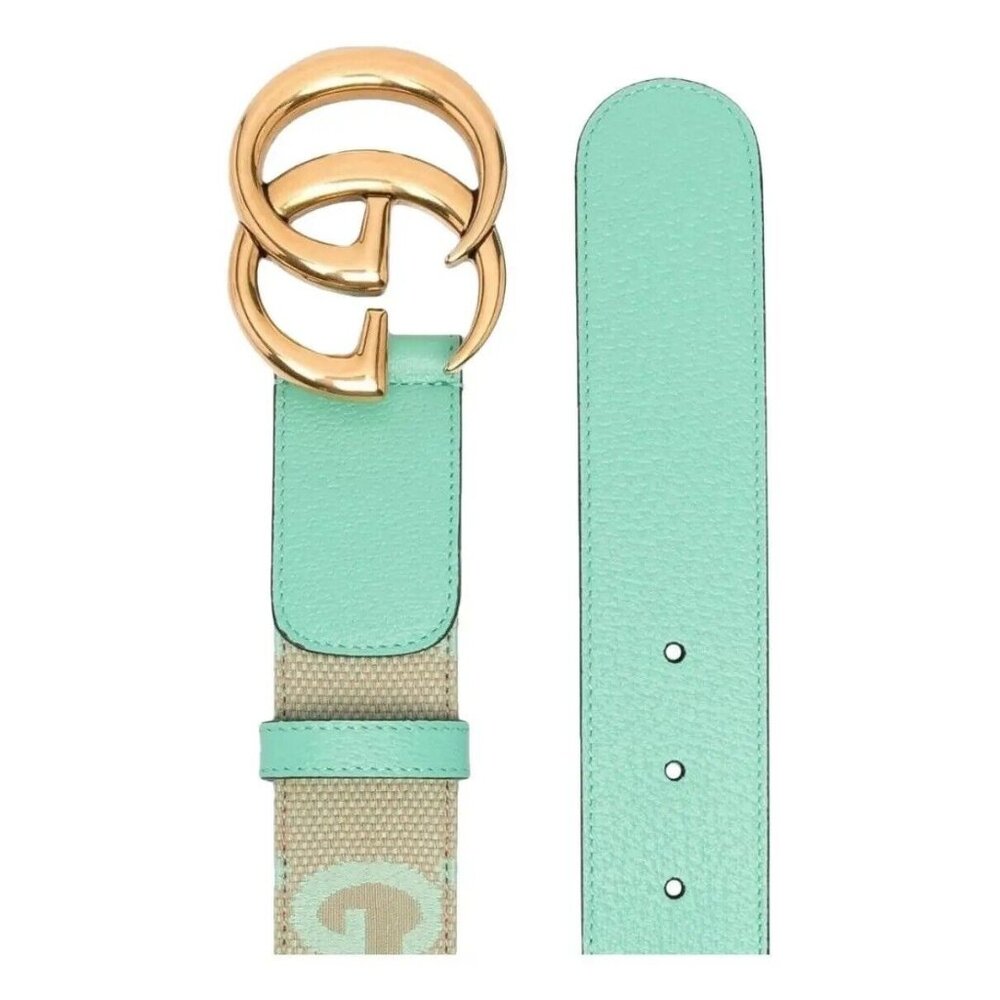 NEW Gucci GG Marmont Jumbo GG Belt Beige/Mint Size 85 inch 34 In